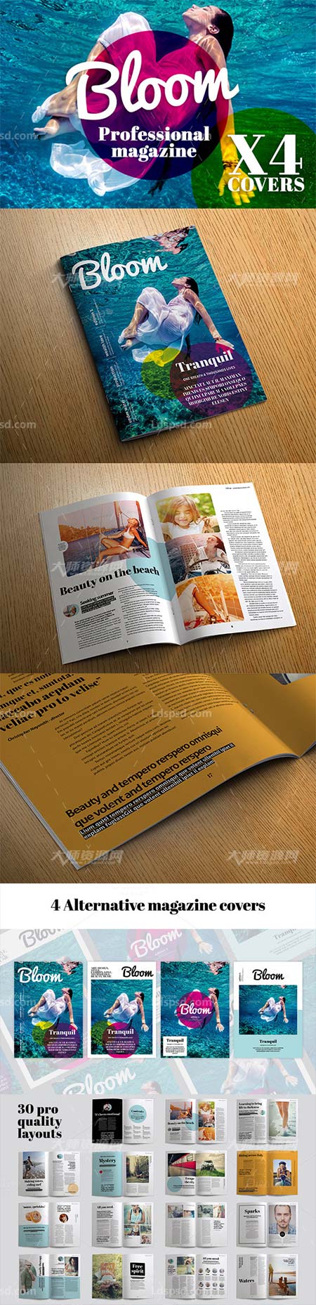 Bloom magazine,indesign模板－商业杂志(通用型/30页)